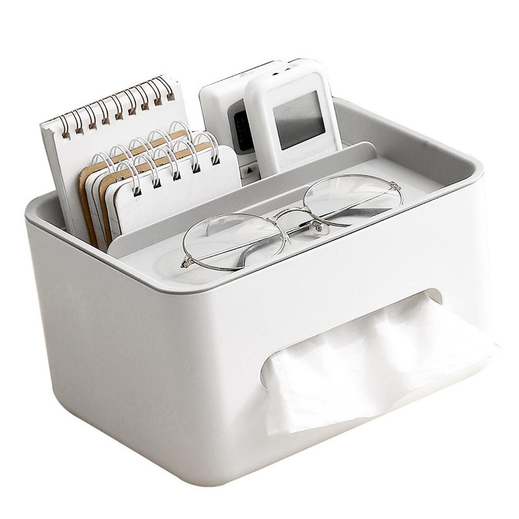Tissue Box Cover Rectangular Multifunctional Napkin Box Holder with Remote Control Box for Living Room