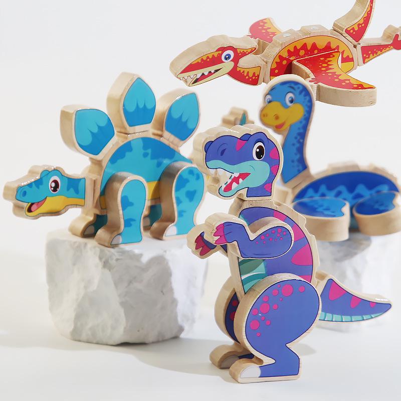 DIY Magnetic Wooden Dinosaur 3D Puzzle Blocks - Educational Toy for Children