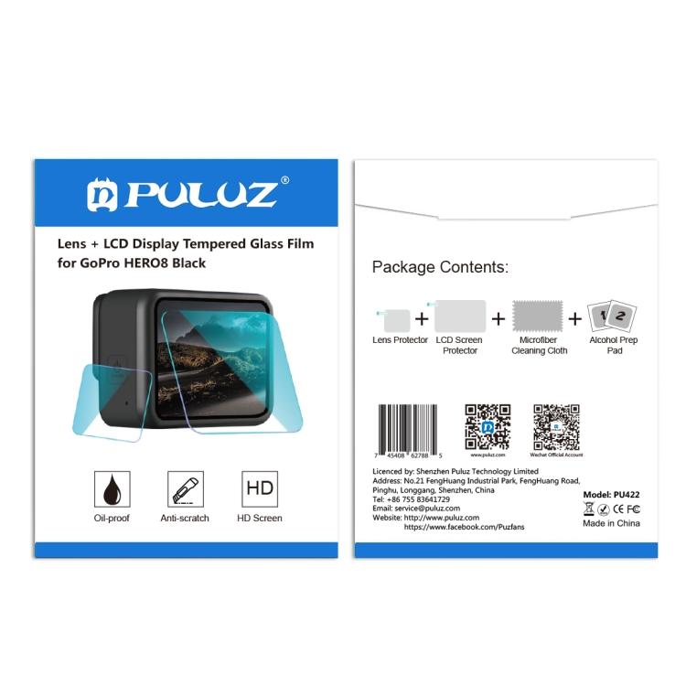 PULUZ for GoPro HERO8 Black Lens + LCD Display 9H 2.5D Tempered Glass Film