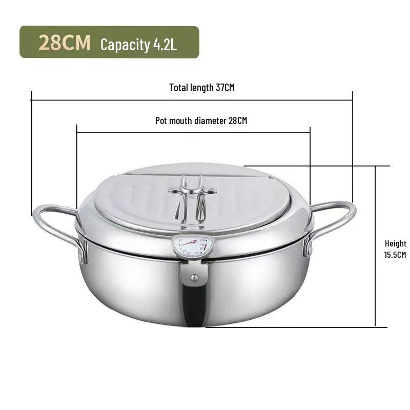 304/201# Stainless Steel Tempura Fryer with Oil Temperature Display & Filtering Lid