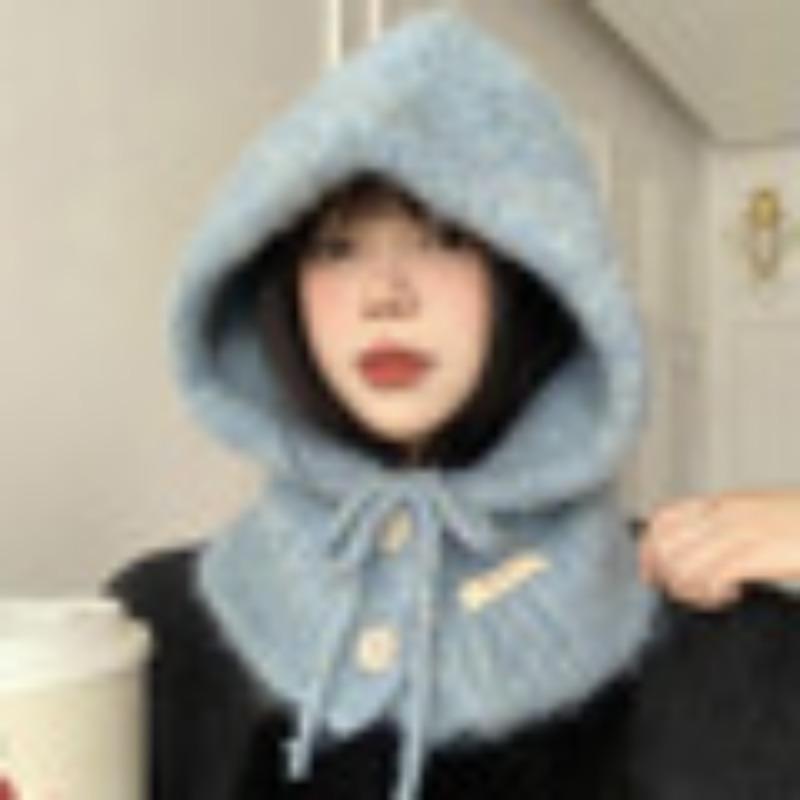 South Korea Balaclava Hat Women'S Autumn And Winter Warm Scarf Body Ear Protection Hooded Scarf Knitted Wool Hat Tide