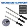 8/10/12 Inch Kitchen Cutter Sharpener with Hanging Hole Manual Cutter Sharpening Rod Quickly Sharpening ABS Handle