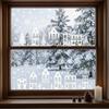 Christmas Window Decals 4Pcs Static Clings, White Town House Snowflake Glass Stickers, Line Drawing Film Reusable Xmas Holiday Decor for Home
