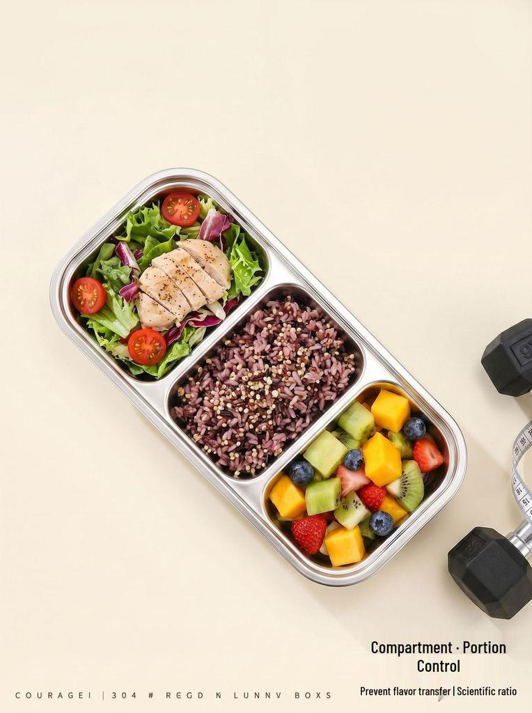 304 Stainless Steel Compartmented Lunch Box for Portion Control and Weight Loss