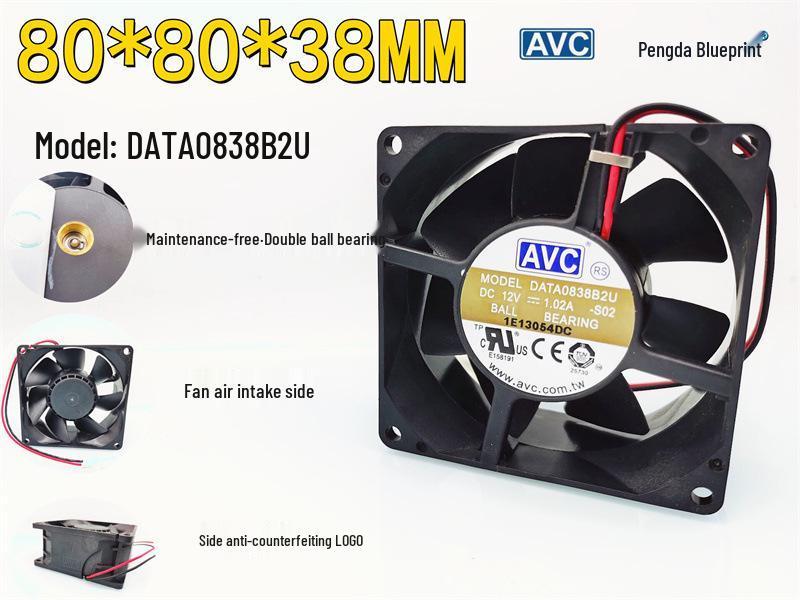Manufacturer s Brand New DATA0838B2U 12V High-Speed Industrial Cooling Fan with Double Ball Bearings, 8CM 8038 Size. Original with plug