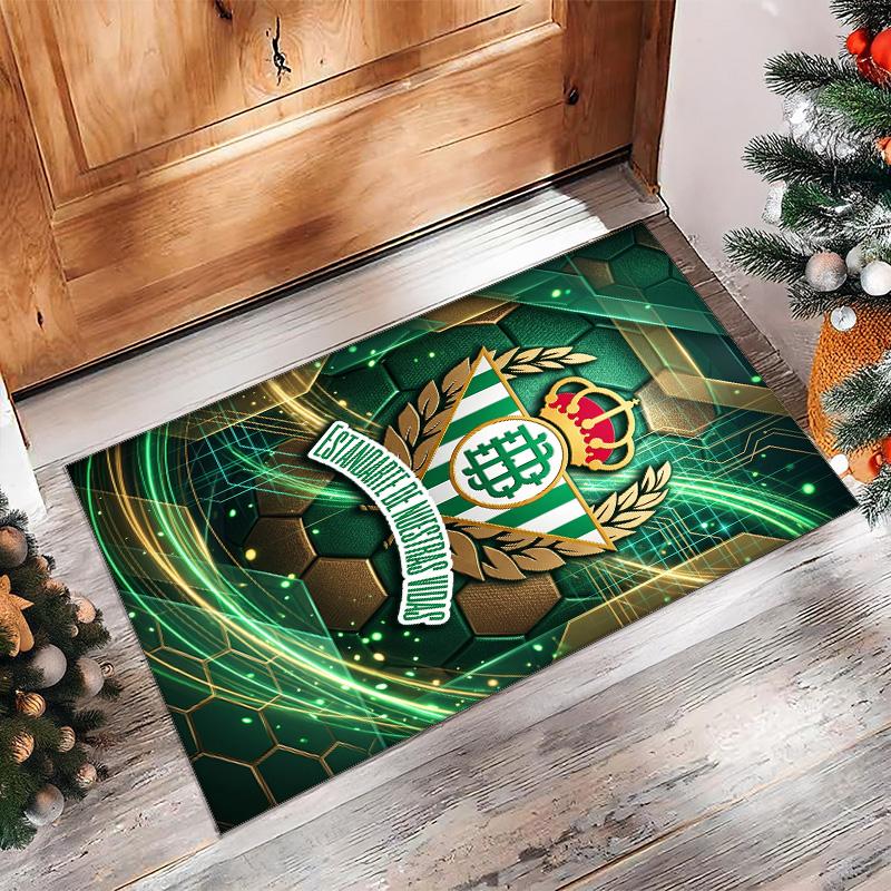 Real Betis Football Print Crystal Velvet Rug, Comfortable Water Absorbent Non Slip Indoor Floor Carpet