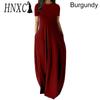 HNXC Women Casual Loose Long Dress O-Neck Short Sleeve Summer Beach Dress Elegant Party Dress