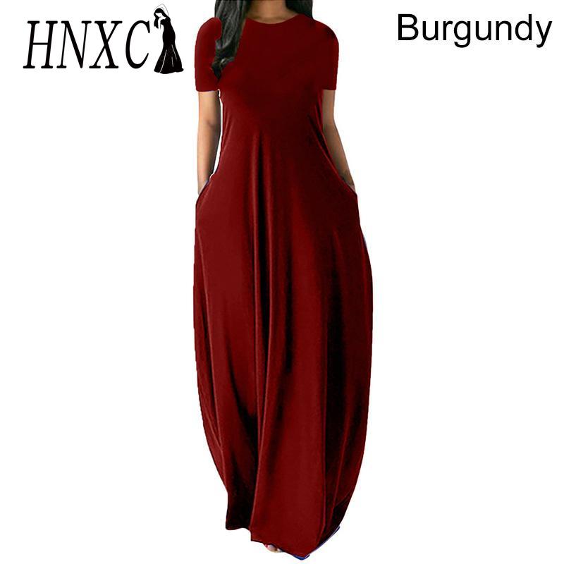 HNXC Women Casual Loose Long Dress O-Neck Short Sleeve Summer Beach Dress Elegant Party Dress