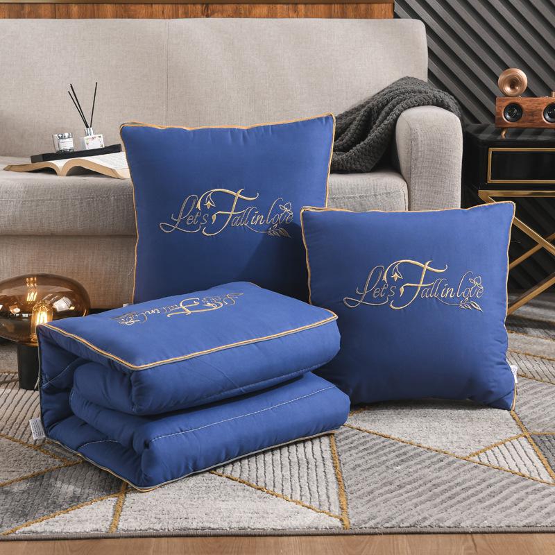 Dual-Use Embroidered Pillow Blanket: Office Nap & Car Cushion Combo