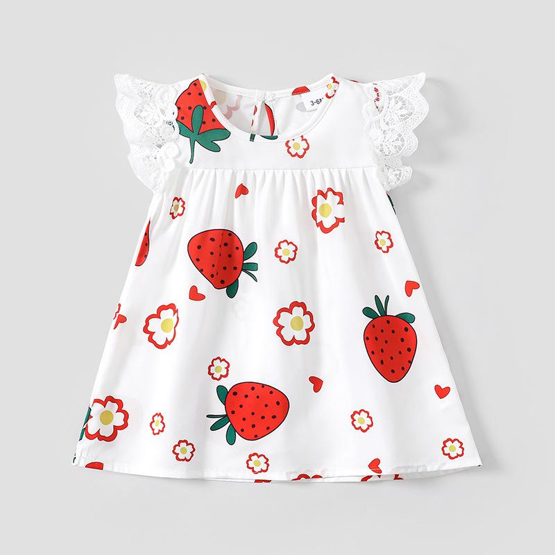 Cute Strawberry Print Dress for Girls: Short-Sleeve Floral Princess Dress 12-18M