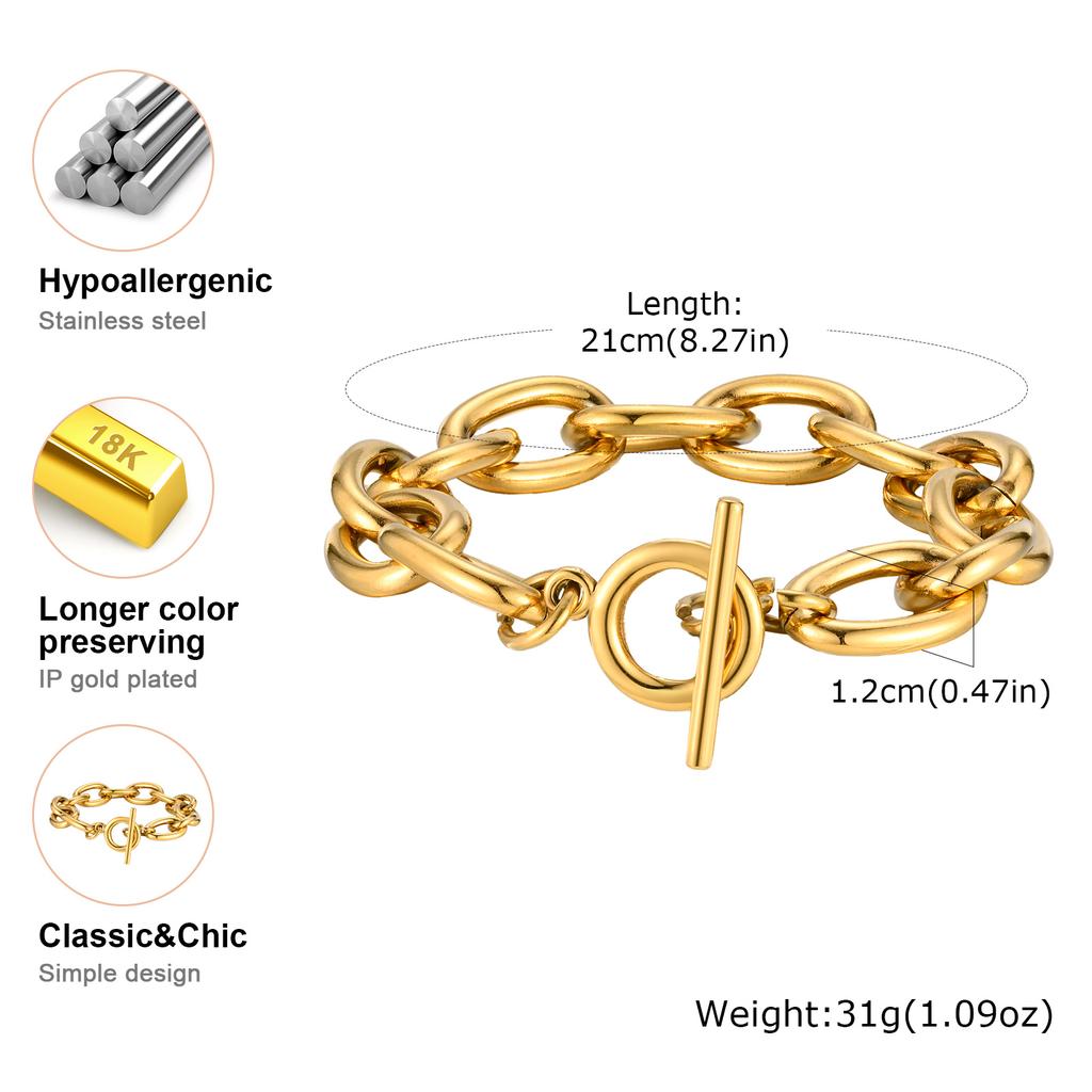 Elegant Big Thick Chain Link Bracelets for Women Gold Silver Color Personality Cross Chain Bracelet Female Wrist Jewelry Gifts
