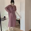 Vintage Long-sleeved Knitted Dress Women's Autumn and Winter Purple Gray Meat Covering and Thin Lazy Hooded Lace-up Sweater Skirt