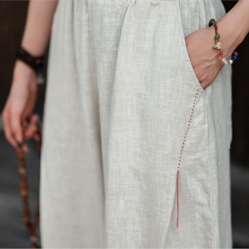 Johnature Vintage Women Bloomers Pants Elastic Waist Solid Color Trousers Autumn Loose Embroidery Pockets Pants