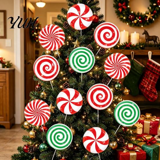 Weather Resistant Christmas Lawn Art 12Pcs Candy Yard Stakes, Hollow Board Garden Decor with Metal Spikes, Easy Install Signs Red White Green Outdoor