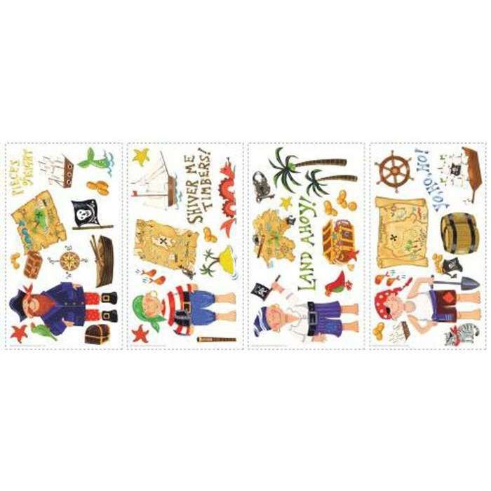 Stickers repositionnables - ROOMMATES - ALPHA CHASSE PIRATES - 45 pièces - Vinyle flexible - Multicolore