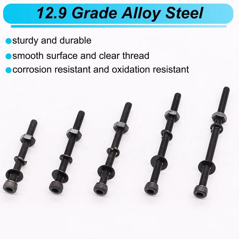 220 PCS Black M4 Hexagonal Internal Hexagonal Screws, M4 x 30/35/40/45/50mm Metric Screw Bolts, Nuts, Washers and Spacer Kits, 1