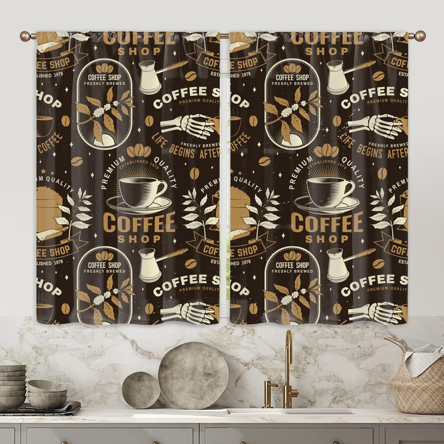 

Stunning Watercolor Fresh Flowers Coffee Element Landscape Short or Long Curtains for Kitchen Bedrooms Cafe Living Interior Room Home Decor W60H60(CM)x2pcs&Grommet Top