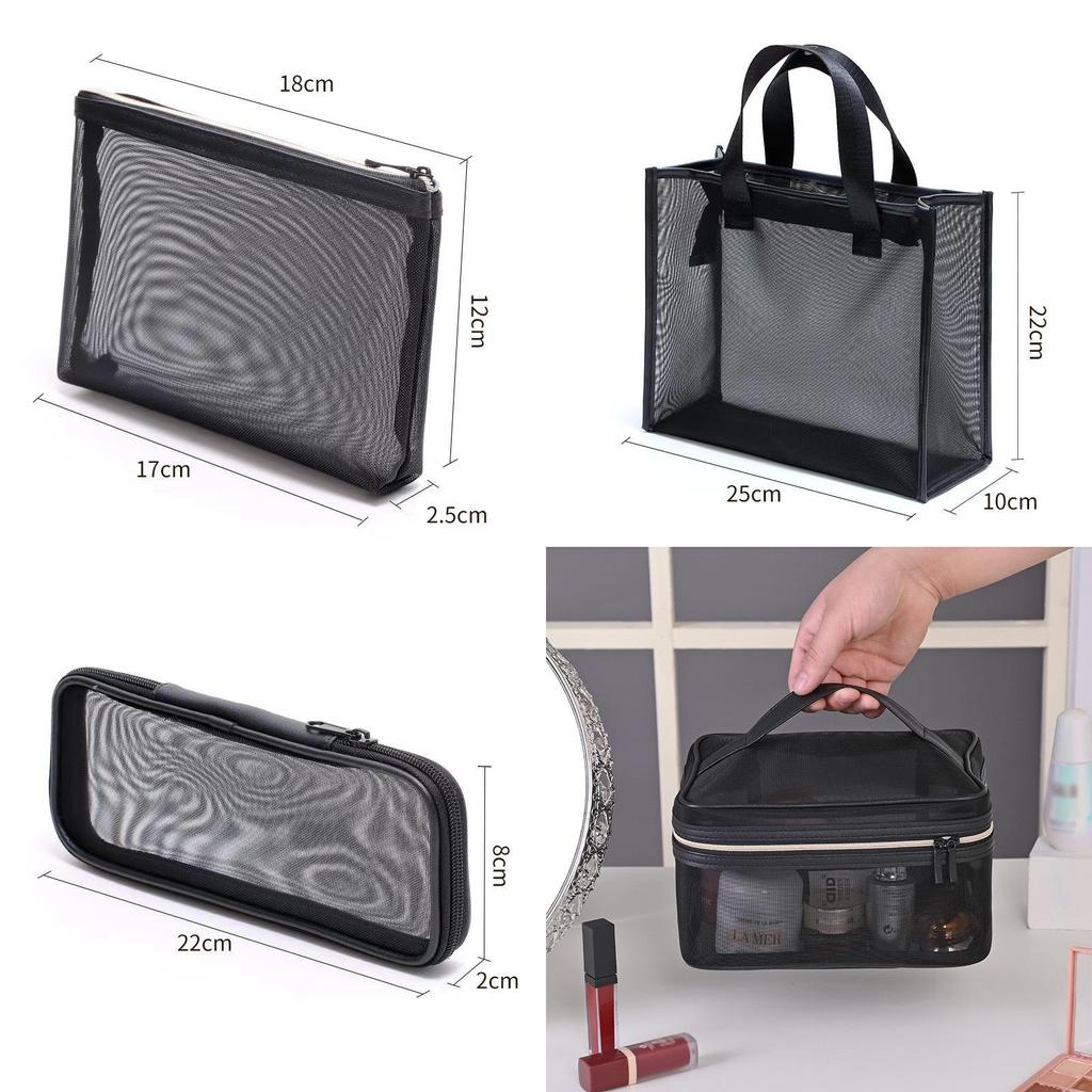 Travel Makeup Bag With Mesh Organizer For Cosmetics And Toiletries In Polyester Fabric