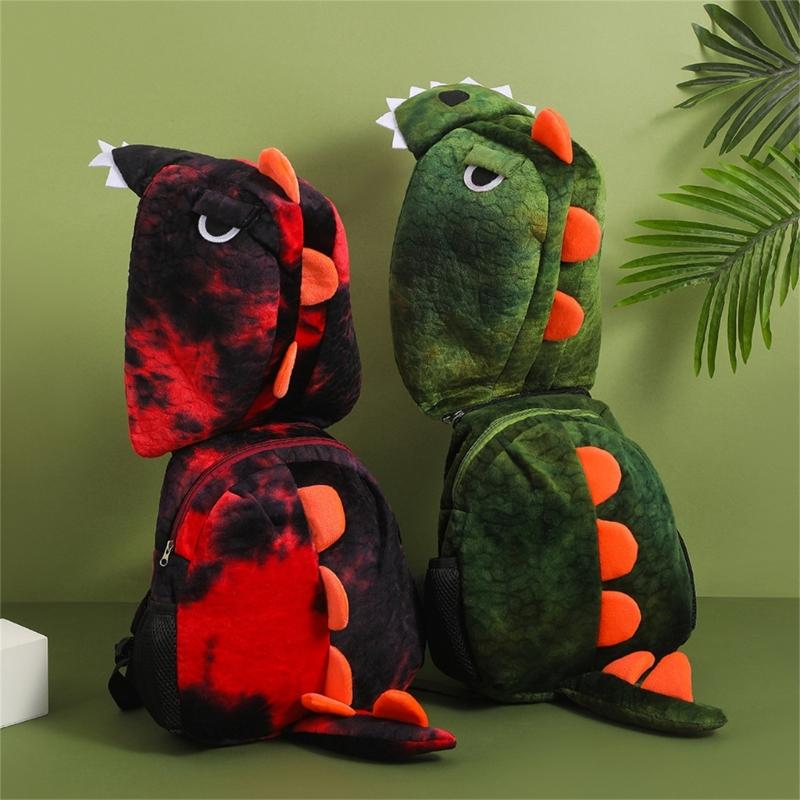 Children's Plush Backpack with Removable Hood Fun Dinosaur Theme Children's Toy School Bag for Preschool or Short Trip
