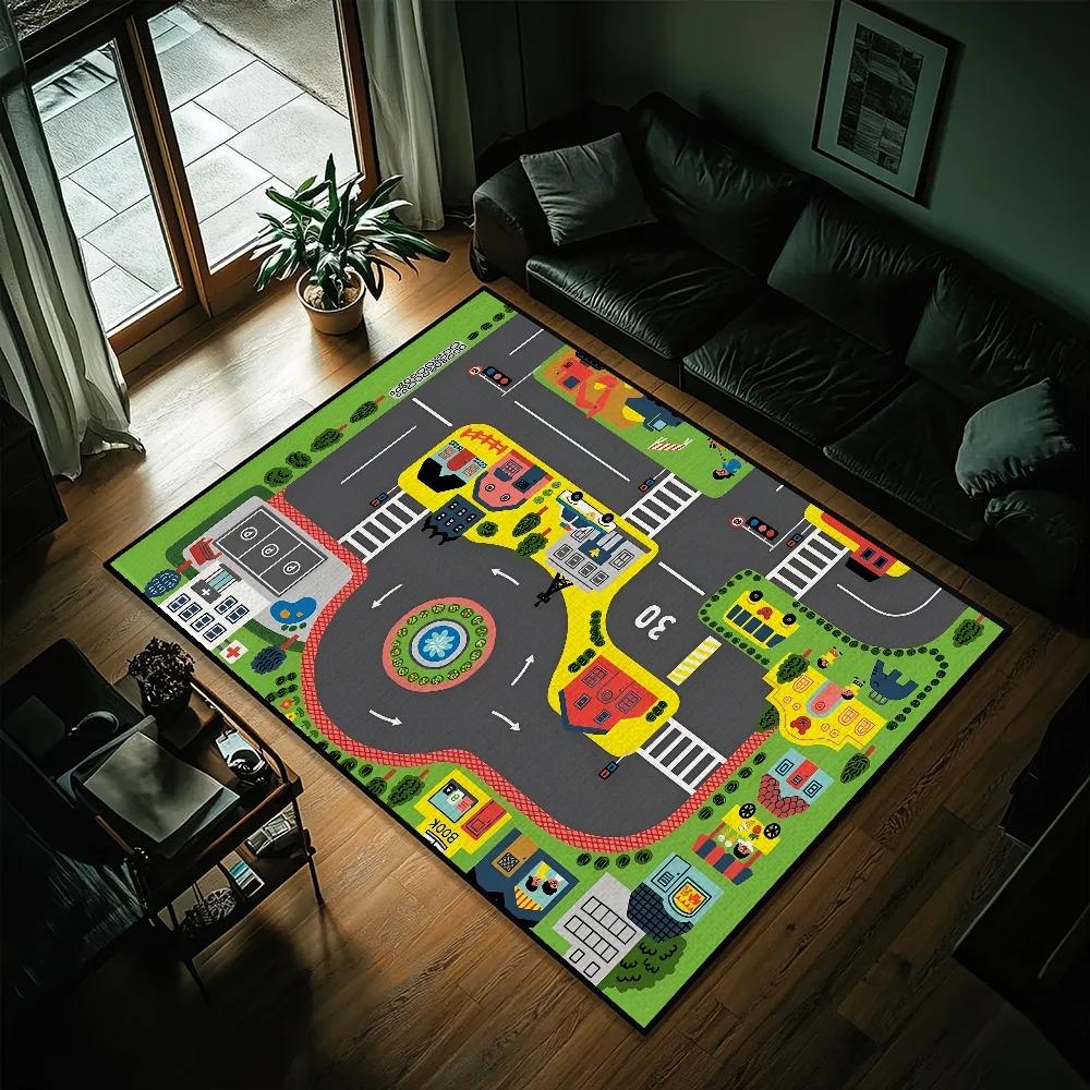 Spielteppich für Jungen und Mädchen Autobahn Stadtverkehr-Themen Kinderteppiche für Spielzeugautos Kinderteppiche für Spielzimmer Rutschfester Kinder-Spielteppich