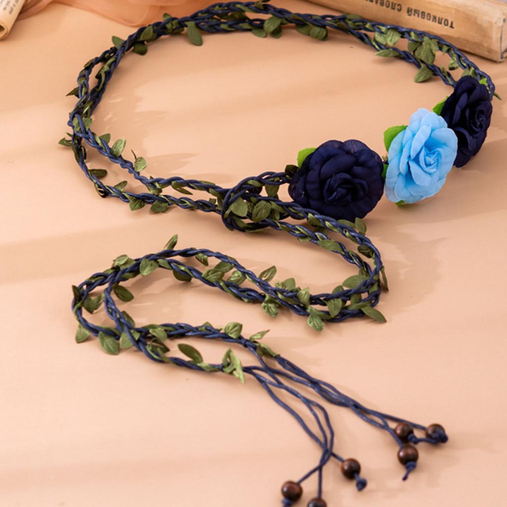 Colorful Flower Women Waist Belt Vintage Wide Bohemian Belts Adjustable Hole Women Handmade Summer Seaside Waist Belt