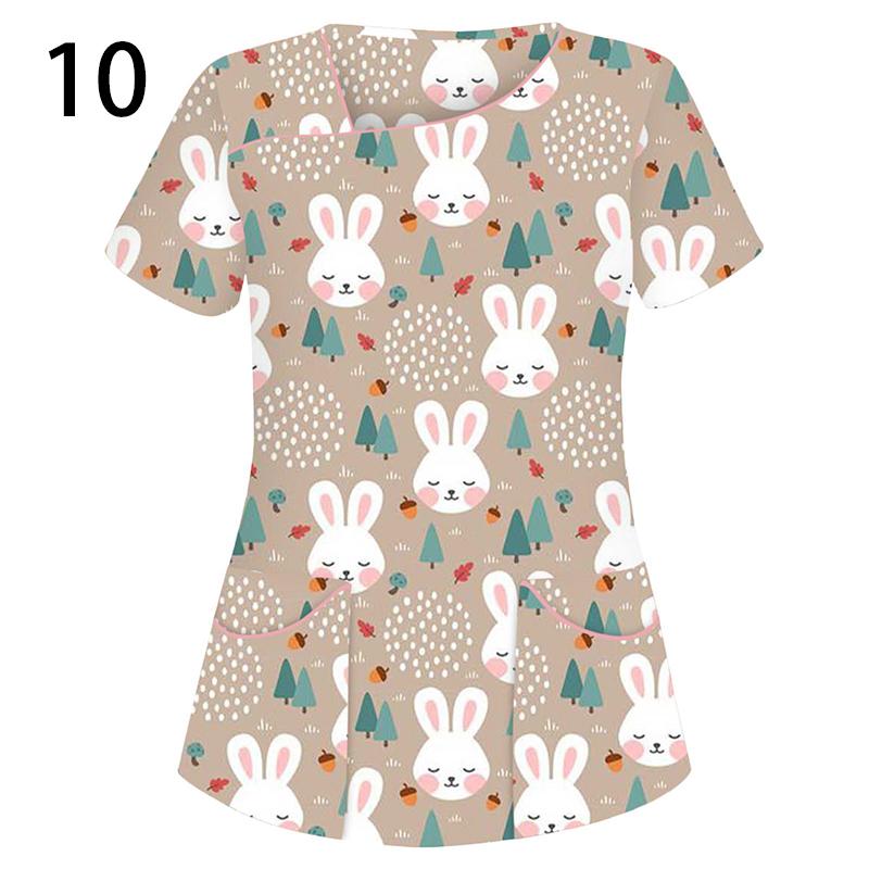 20Styles Casual Breathable Nurse Working Uniform Scrubs Blouse Short Sleeve T-shirt V-neck