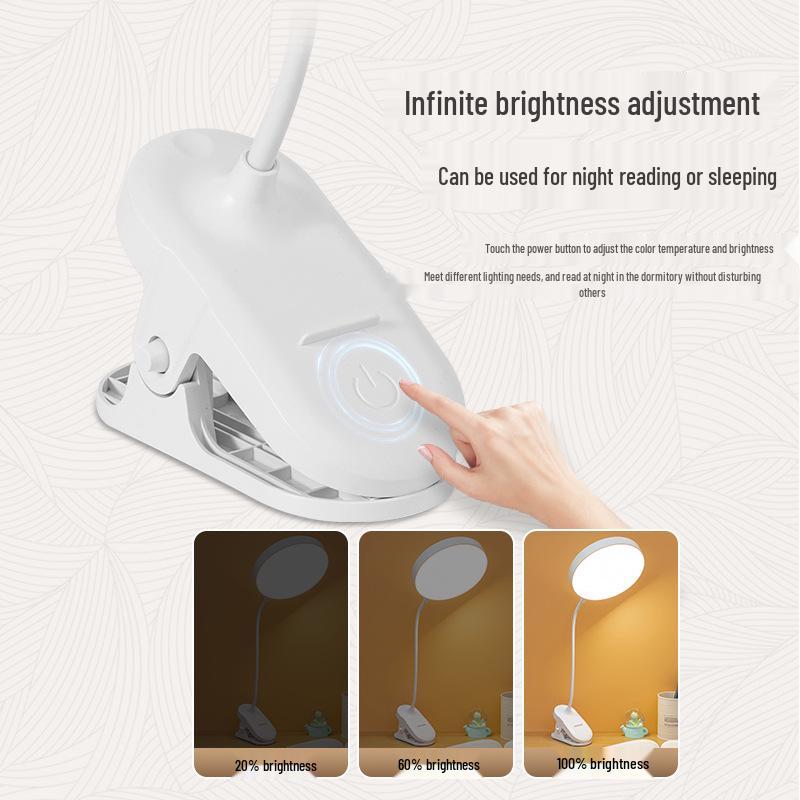 Rechargeable LED Clip-On Desk Lamp - Eye Protection Night Light for Dorms and Bedside Reading