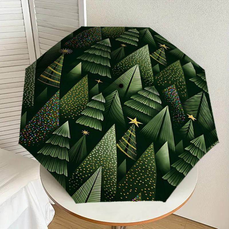 1pc Christmas Trees Automatic Open/Close Umbrella Compact Folding Umbrella with 8-Rib Shaft for Women/Men, Elegant Birthday1231S