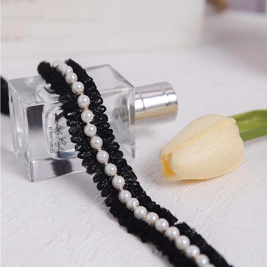 

1 Yard Pearl Beaded Lace Trim Clothes Decoration Wedding Dress DIY Crafts 2CM Wide чорний
