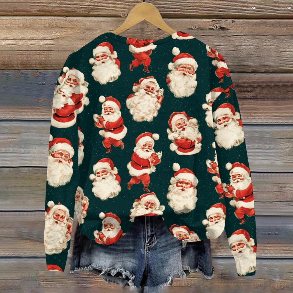 Women's Casual Long Sleeve Christmas Print Neck Pullover Sweatshirt