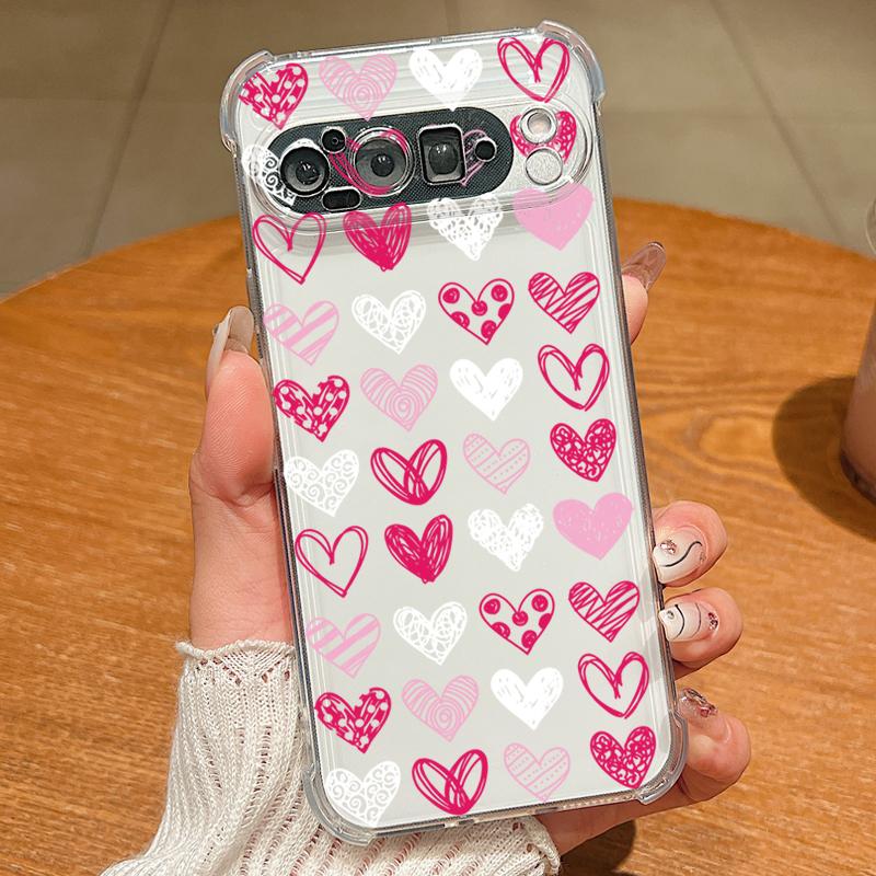 Love Heart Printed TPU Phone Case For Google Pixel 9 Pro Pixel 9 Pro XL Soft Silicone Transparent Back Cover For Google Pixel 9A