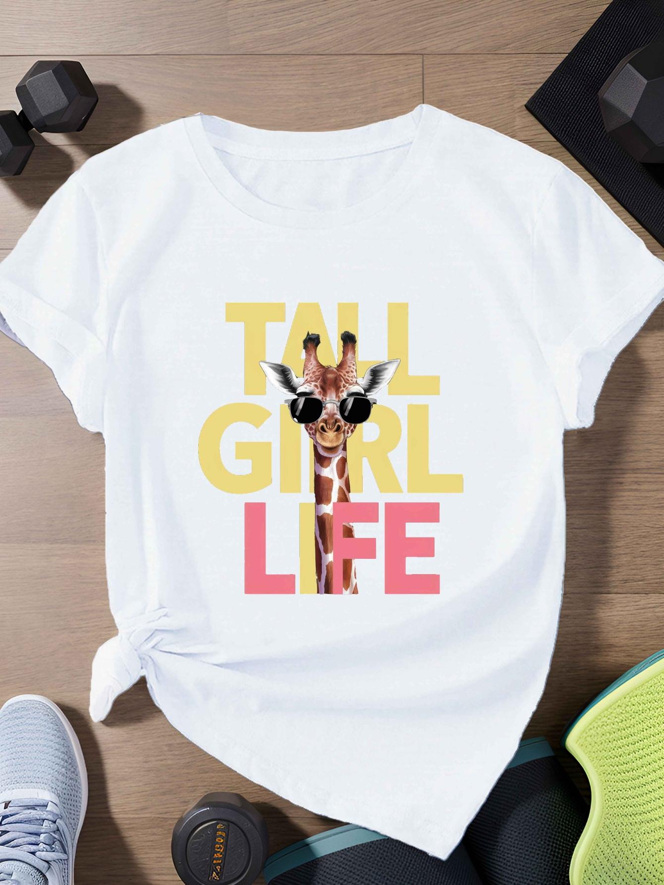 

Womens Tall Life Giraffe Graphic TShirt Casual Short Sleeve Top with Fashion Glasses Design Printed Round Neck Casual Clothing S