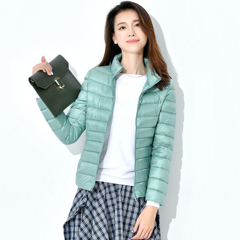 (Order A Size Up)Women Spring Slim‑Fit Lightweight Padded Jacket Stand Collar Zipper Long Sleeve Solid Color Elegant Versatile Cropped Coat ()