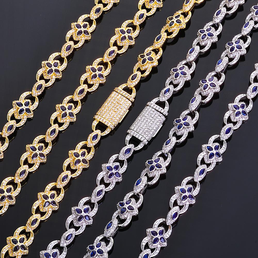 Cadena De Trebol Clover Eye Pendant Necklace Figure 8 Chain Colorful 5A CZ Brass Hip Hop Jewelry Custom Bracelet Set