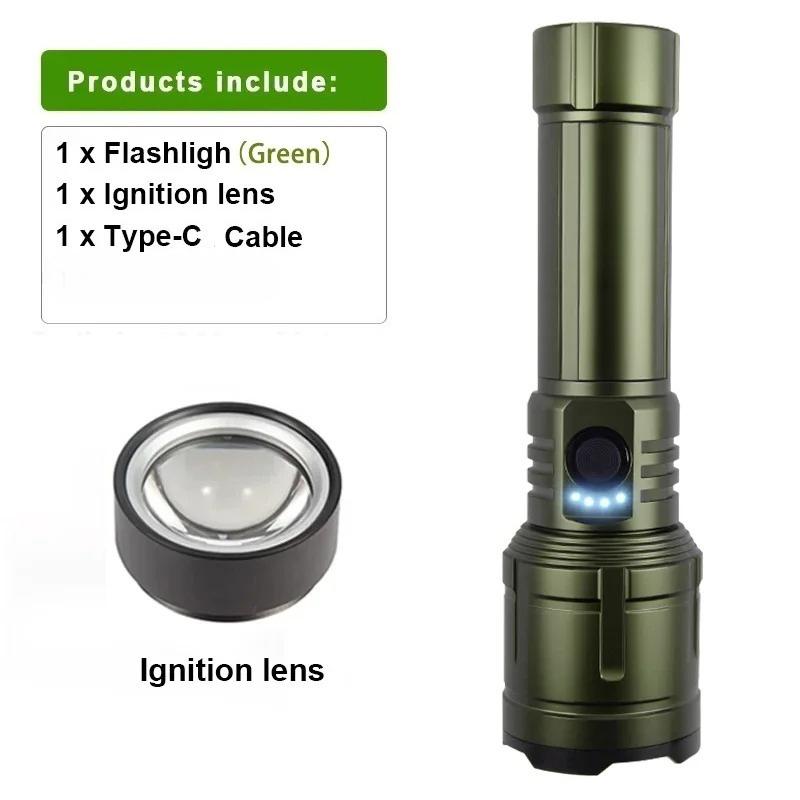 

5000mAh Ultra Powerful Flashlight Concentrating Ignition Flashlight Waterproof Military LED Lamp Outdoor Camping Adventure Torch Green-3500mAh