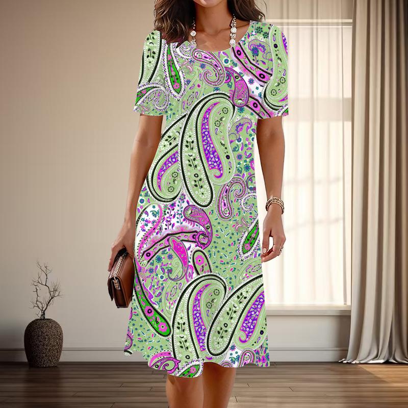 

Женская мода изящные ретро и великолепные принты лето весна короткие рукава О-образный вырез повседневные платья 4XL