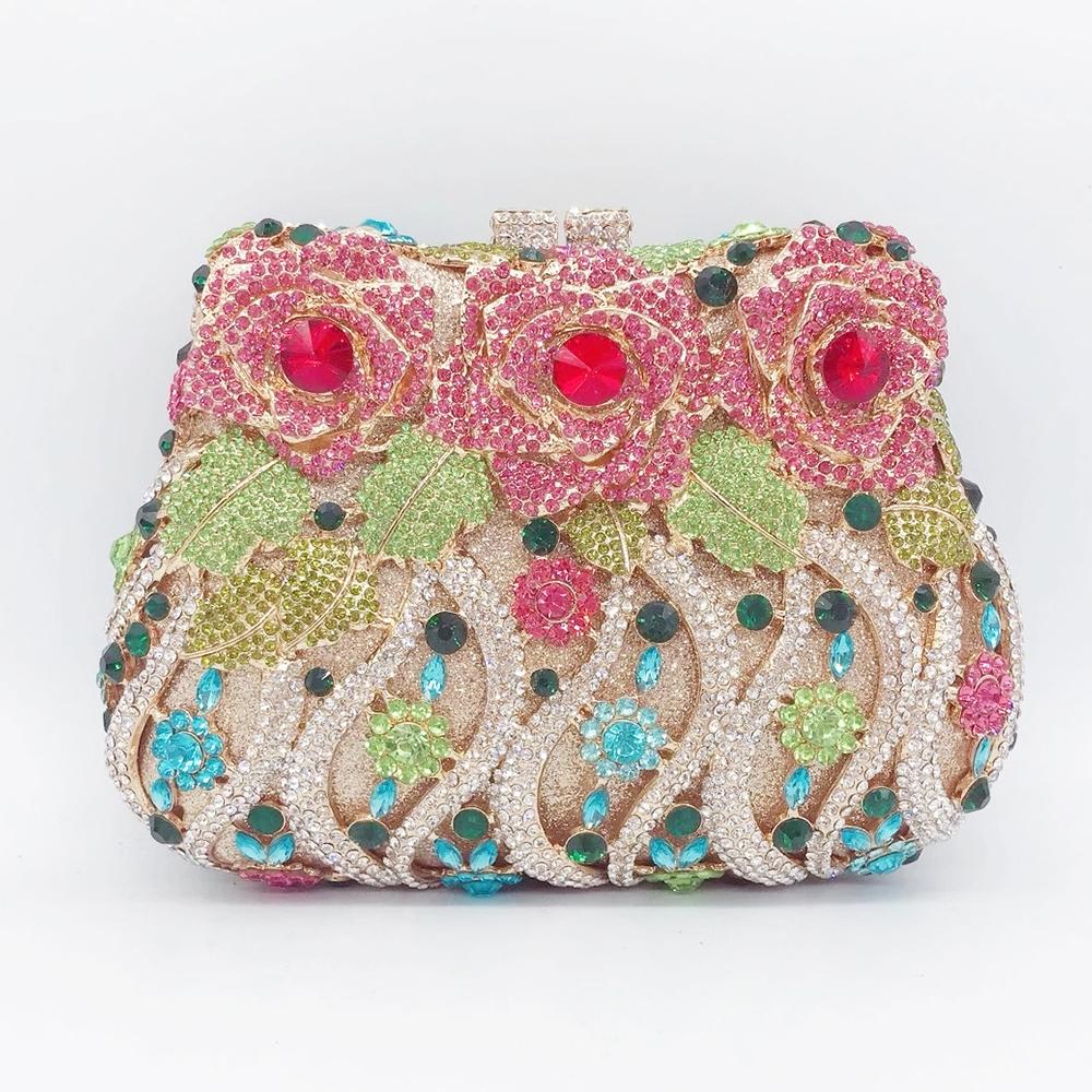 Diamonds White Clear Women Evening Bag Luxury Flower Rhinestone Clutches Crystal Handbag 32 Colors Wedding Bridal Party Purses