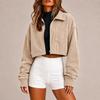 Women's Casual Corduroy Cropped Jacket with Zipper and Long Sleeves, Loose Fit
