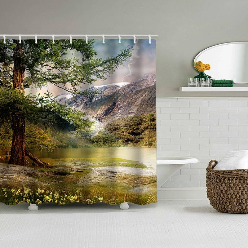 Beautiful Waterfall Bathing Curtain  Bathroom Shower Curtain Waterproof With 12 Hooks Home Deco Free Ship