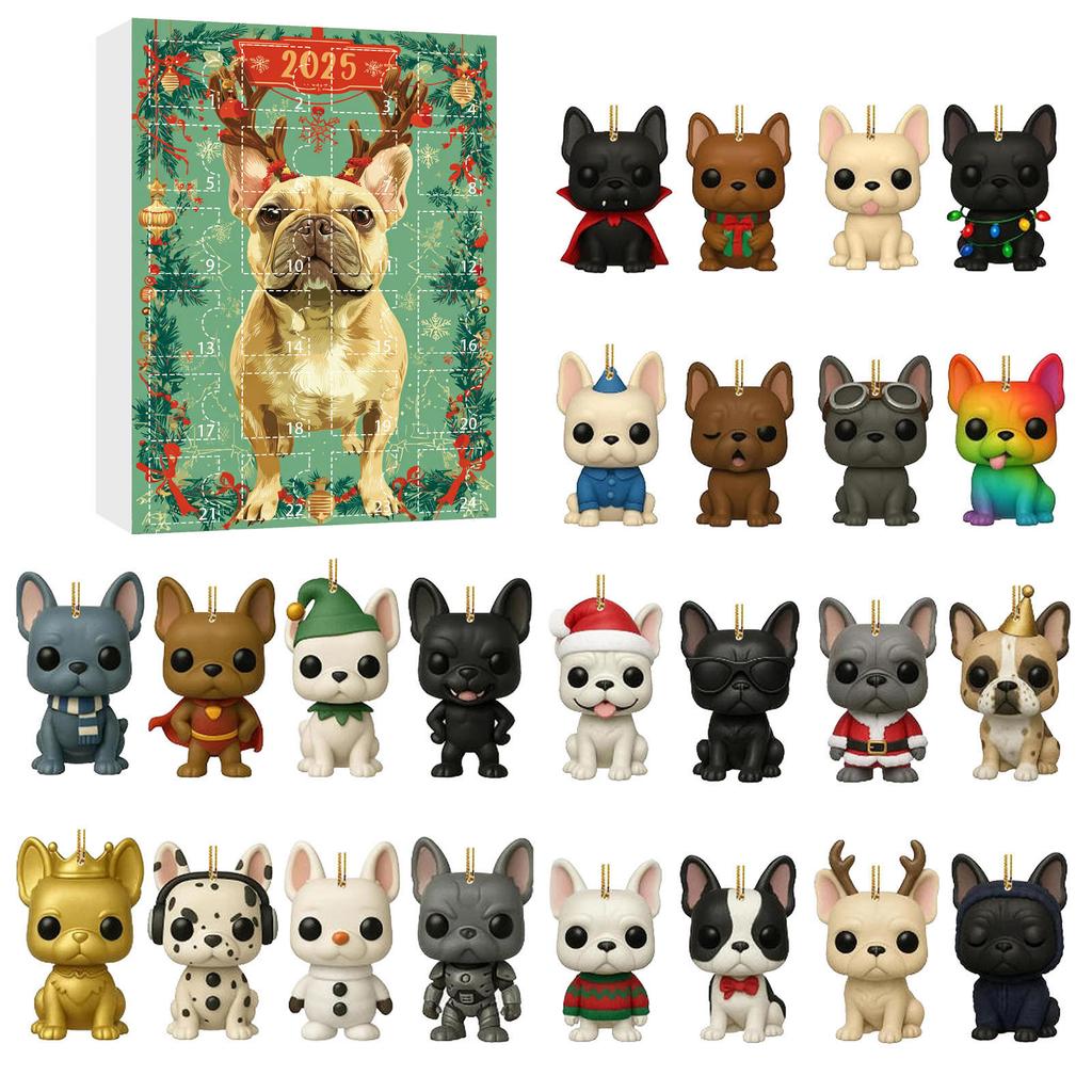 2D Plane Box With 24 Double-sided Printed PendantsChristmas Pet Dog Advent Calendar BlindBox Christmas Tree Decoration Acrylic Pendant