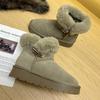 Fur Integrated Snow Boots Women's Short Boots Thick-soled Horn Buckle Women's Boots Autumn and Winter Velvet Warm Cotton Boots Genuine Leather Cotton
