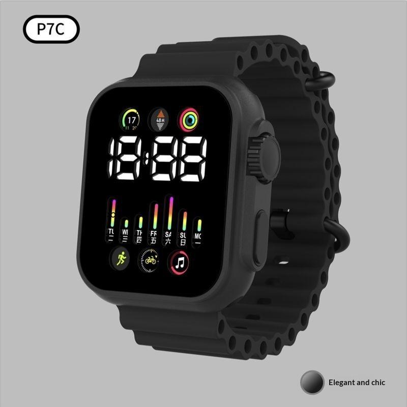 Electronic Watch Hollow Week Digital Sports Student LED Electronic Watch Couple Hollow Color Screen Watch Week Square Electronic Watch