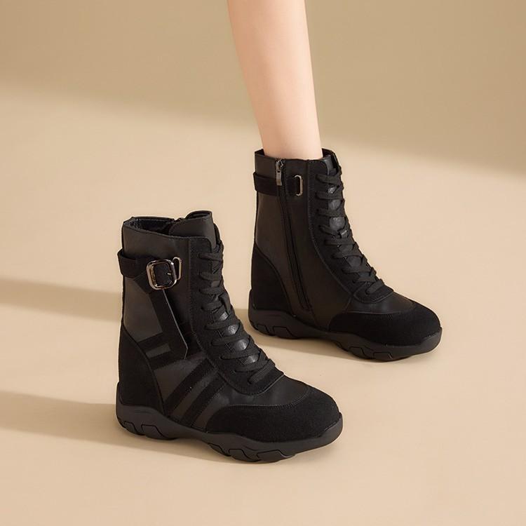 Fashion Martin boots women's 2025 autumn new non-slip tooling boots 9CM short boots invisible thick sole inner height increase rhubarb boots