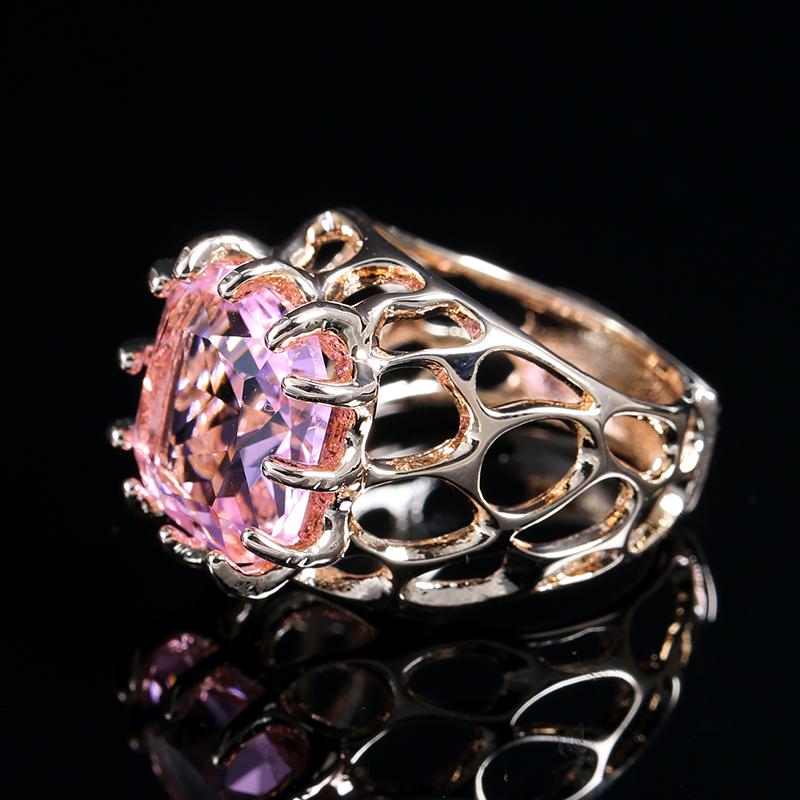 Kinel Luxury 585 Rose Gold Natural Black Zircon Ring Geometric Line Cross Wedding Rings for Women Vintage Fashion Jewelry