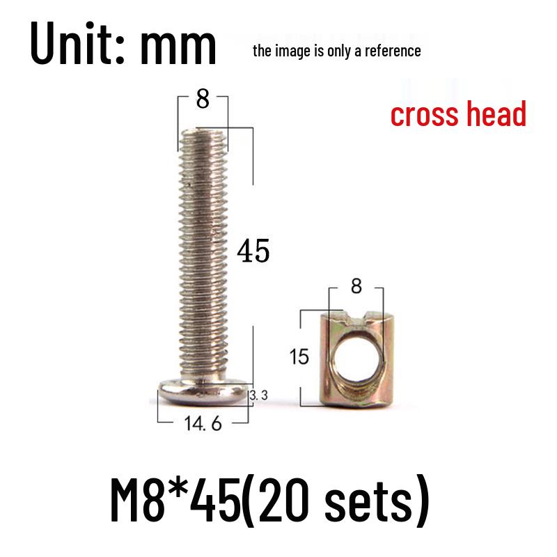 Nickel-Plated Phillips Hex Socket Crib Screw & Nut Set, M6/M8