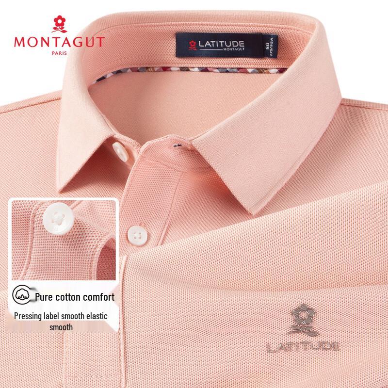 MONTAGUT Men's Autumn/Winter 100% Cotton Pique Long-Sleeve Polo Shirt