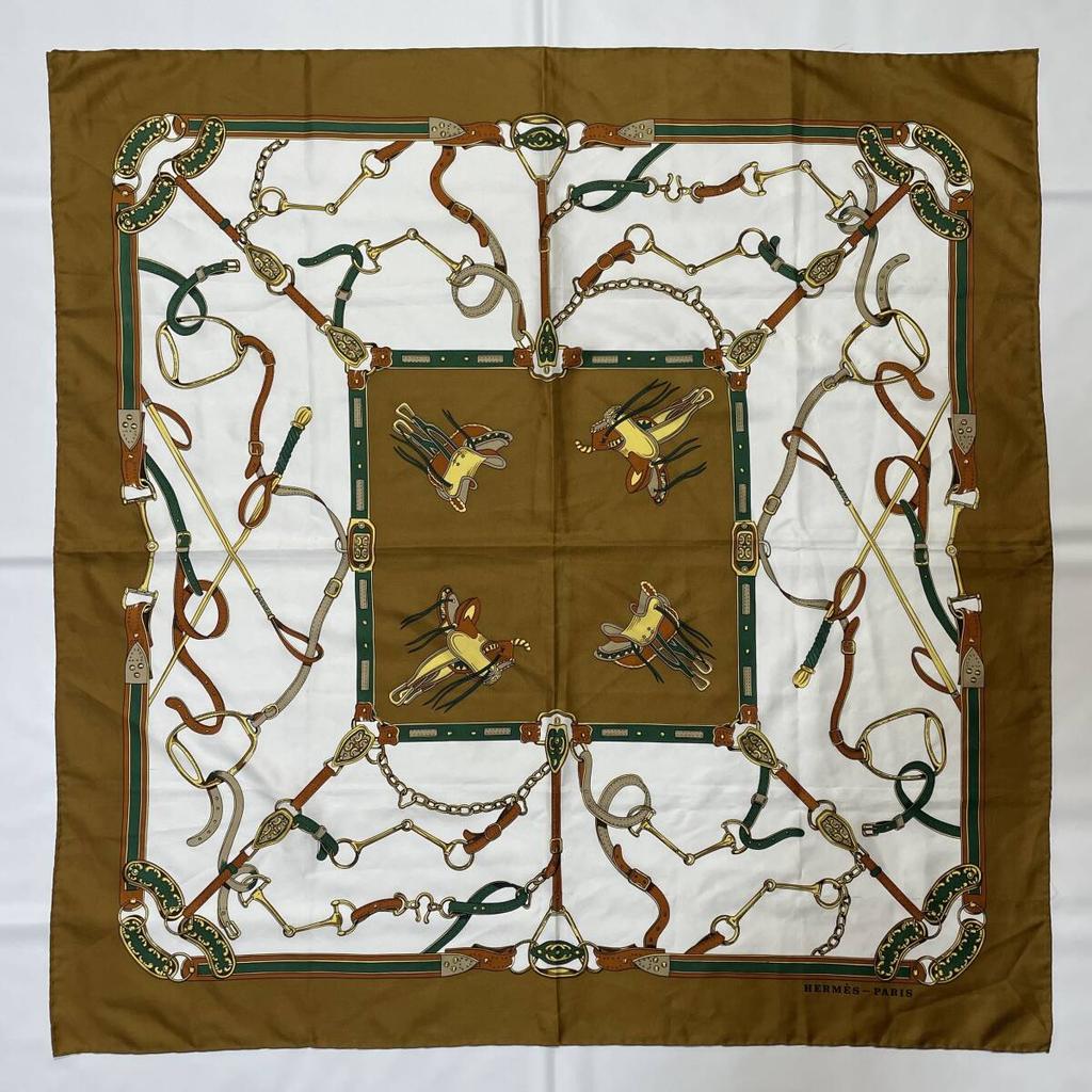 [USED]85B173 Hermes Carre 90 Scarf Silk Brown