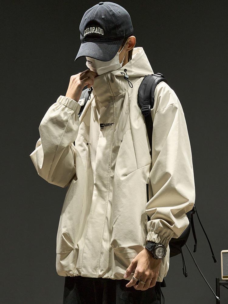 Men's Oversized Retro Solid Color Hooded Jacket - Trendy, Functional, and Unisex