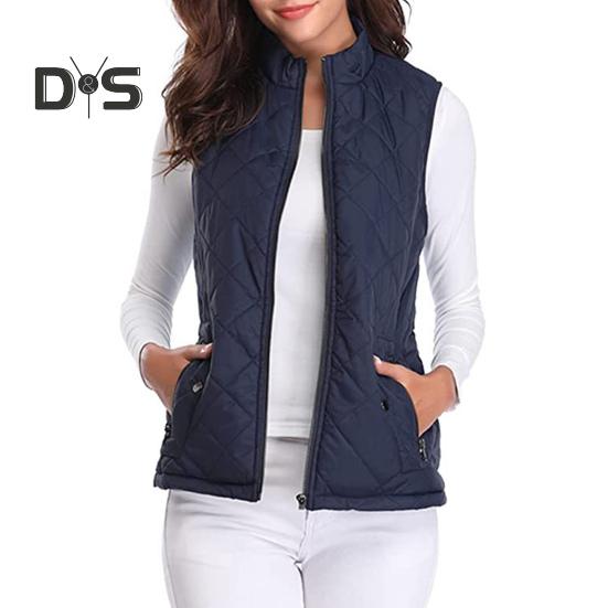 

Женское пальто с воротником-стойкой, без рукавов, на молнии, однотонное, сохраняющее тепло, жилет, кардиган, пальто для повседневной работы и поездок на работу L темно-синий