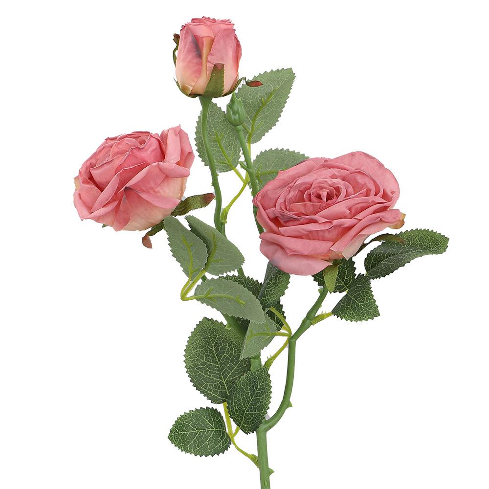Scorched Edge 3-Head Artificial Rose, Retro Style Fake Flower for Home and Wedding Decoration, Photography Prop.